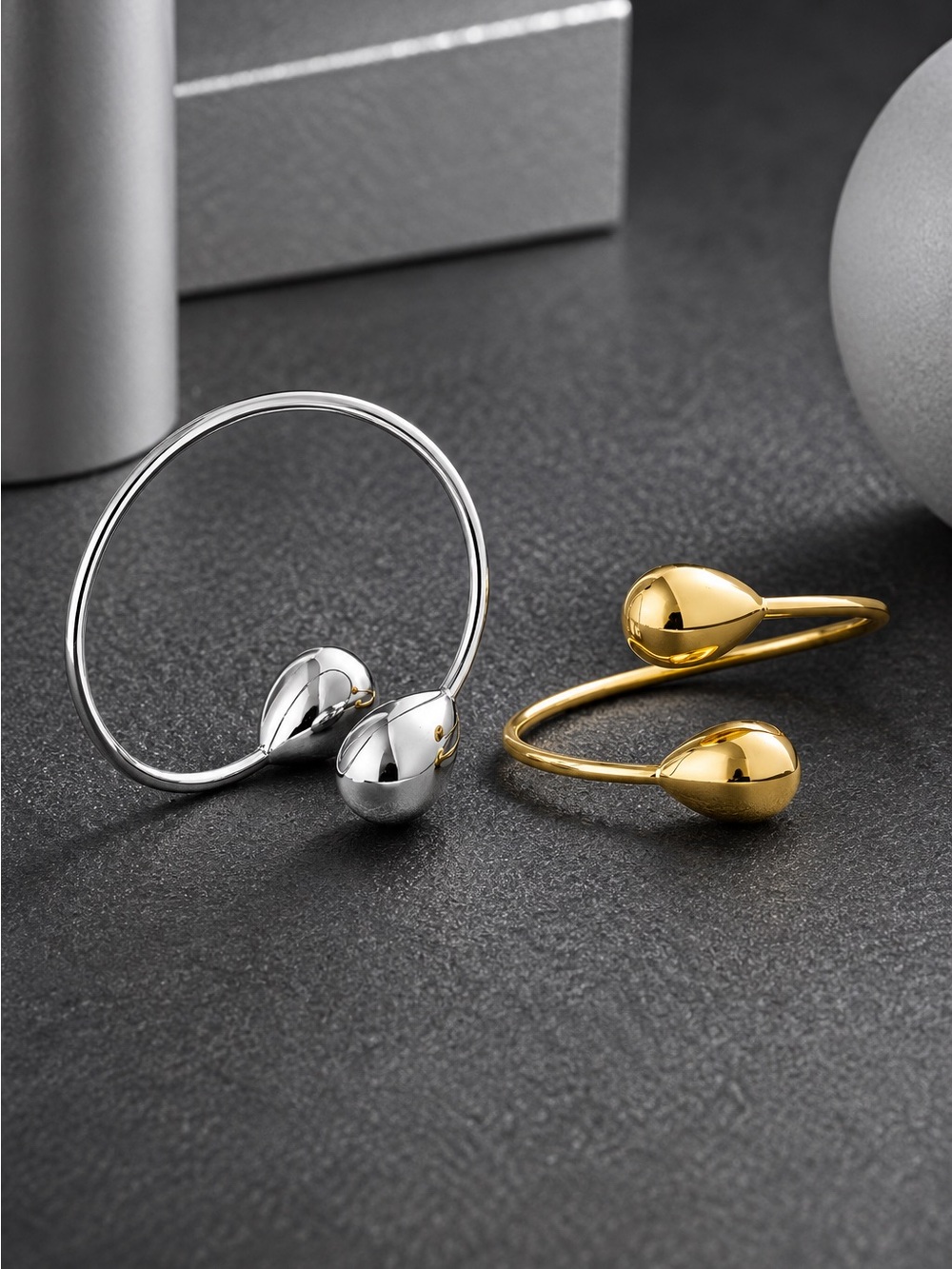 Polished Gold tine Teardrop Open Cuff Bracelet - Picture 2 of 7